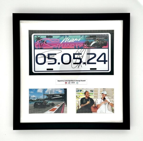 Lewis Hamilton & George Russell Signed Miami 2024 Licence Plate 1116