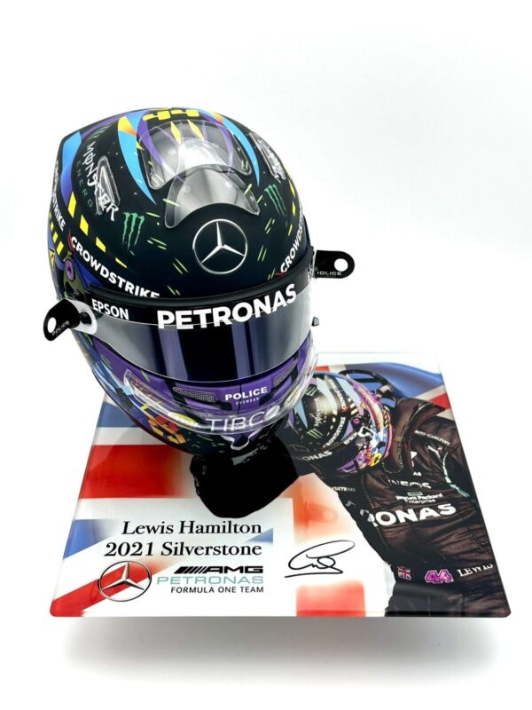 Lewis Hamilton 2021 Silverstone 1:2 Mini Helmet Glass Display Stand - Image 2