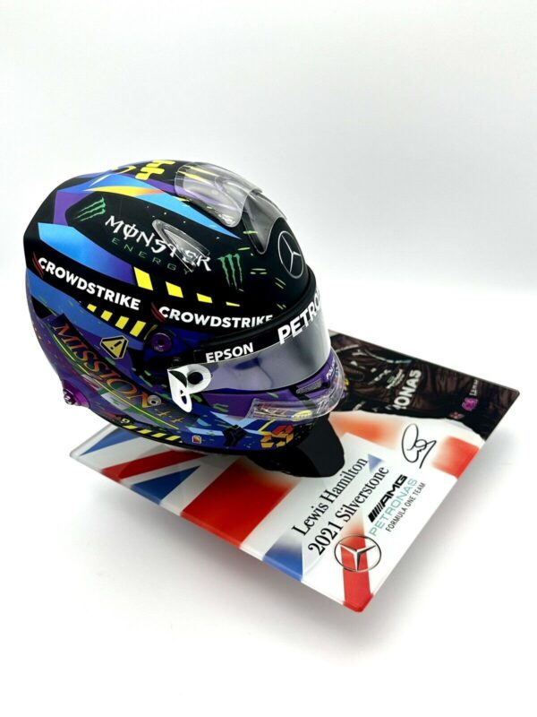 Lewis Hamilton 2021 Silverstone 1:2 Mini Helmet Glass Display Stand - Image 3