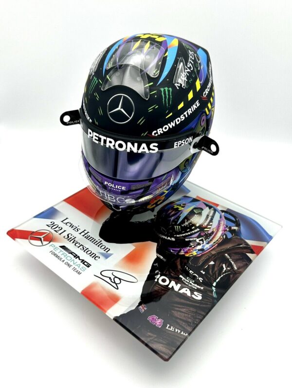 Lewis Hamilton 2021 Silverstone 1:2 Mini Helmet Glass Display Stand - Image 5