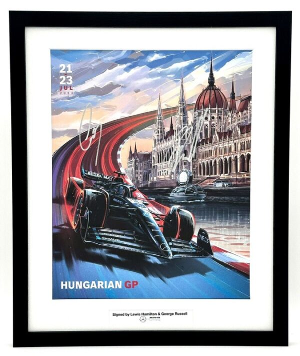 Lewis Hamilton & George Russell Signed F1 Social Media Poster 2023 Hungary