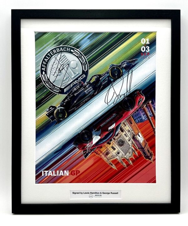 Lewis Hamilton & George Russell Signed F1 Social Media Poster 2023 Italy