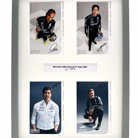 Mercedes F1 Team 2024 Framed Drivers Cards Hamilton Russell Wolff Schumacher