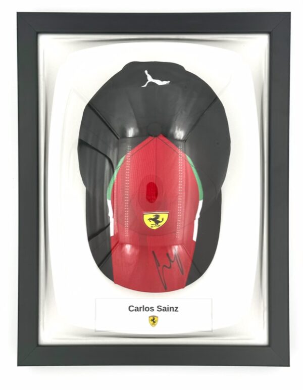 Carlos Sainz Signed Framed Ferrari Cap - Image 2