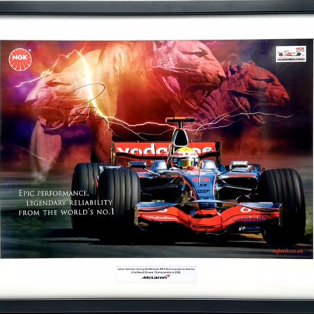 Lewis Hamilton Signed 2008 McLaren MP4-23 Framed NGK Sponsor Picture