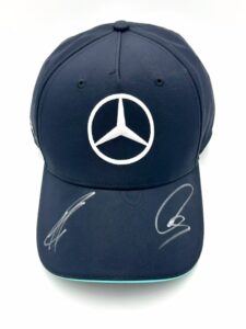 Lewis Hamilton & George Russell Signed Mercedes Cap + LH drivers card