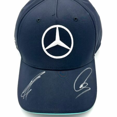 Lewis Hamilton & George Russell Signed Mercedes Cap + LH drivers card