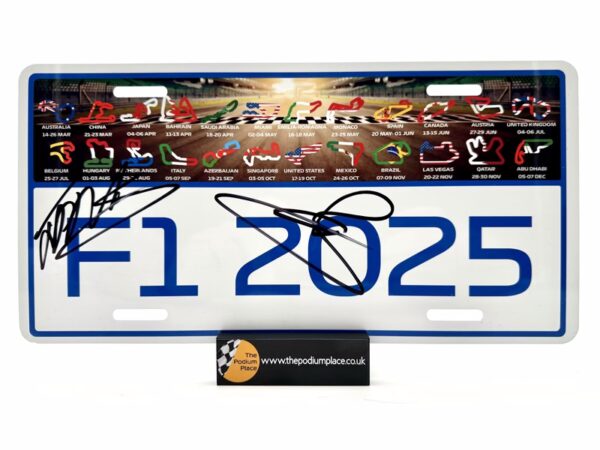 2025 Licence Number Plate Signed by Ollie Bearman & Juan Pablo Montoya