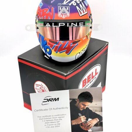 Esteban Ocon Signed 2024 Miami Orlinski 1:2 Mini Helmet with Upgrades