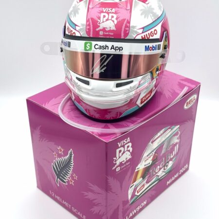 Racing Bulls Liam Lawson Signed and Upgraded 2025 Miami 1:2 Mini Helmet